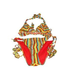 Lucky Brand Southwest Print Bikini Set Size M Beaded Tassel Ties